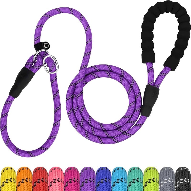 TagME Slip Leads for Dogs, 6 FT Heavy Duty Slip Leash with Padded Handle, Strong Rope No Pull Pet Training Leash for Small Dogs,Purple - Image 1